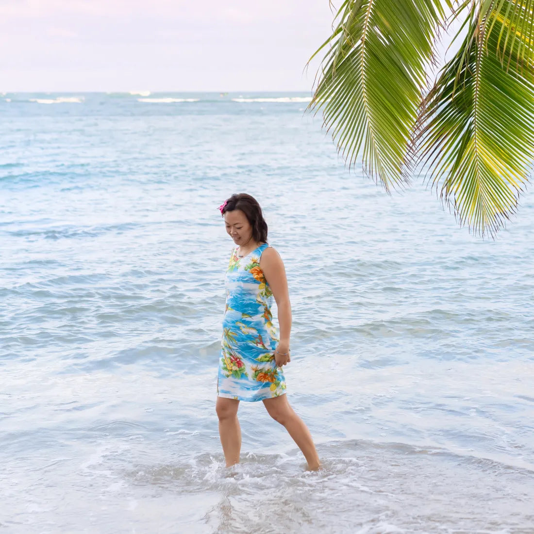 Today’s Deal Ocean Life Light Blue Short Hawaiian Tank Dress