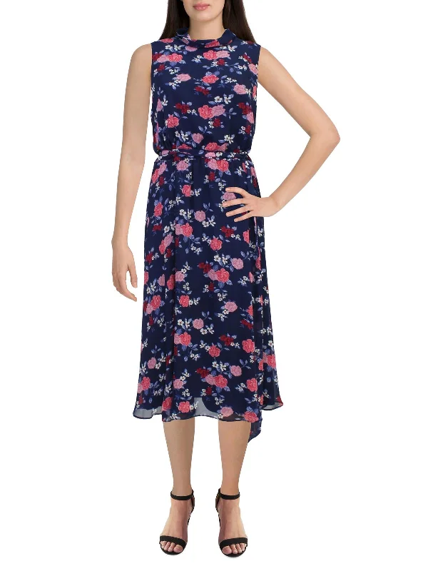 draped dressWomens Floral Sleeveless Midi Dress