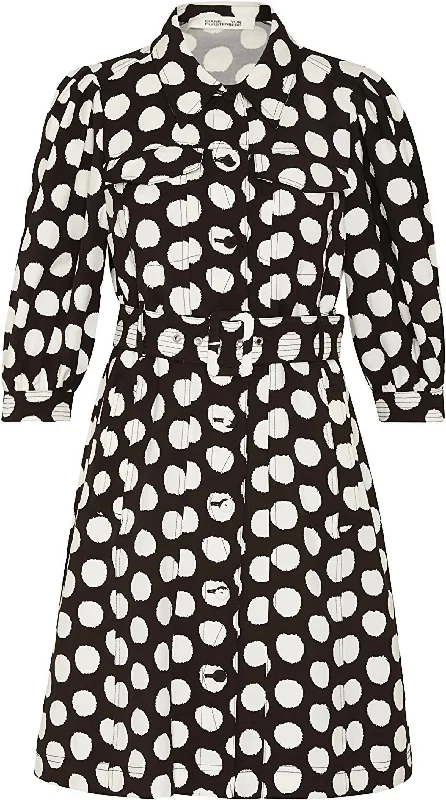 sophisticated dressBritney Abstract Dot Belted Shirt Dress in White/Medium Black