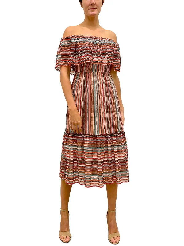 v-neck dressWomens Crochet Striped Midi Dress