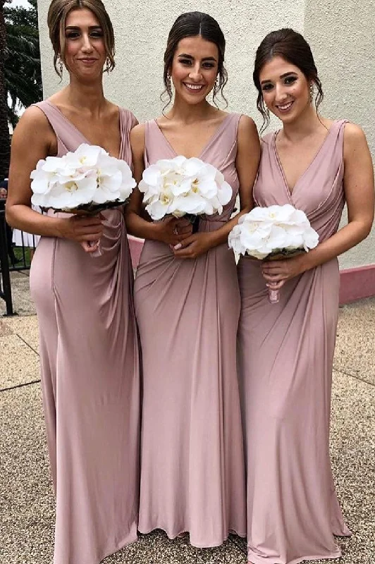 Bonus Savings playful dressGorgeous V Neck Fitted Blush Long Bridesmaid Dress