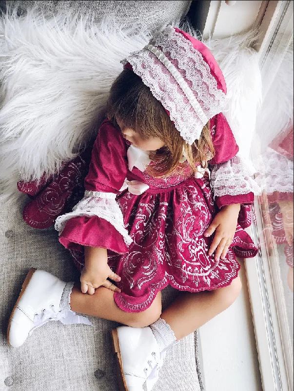 Mega Deal stylish dressEmbroidered Burgundy Dress