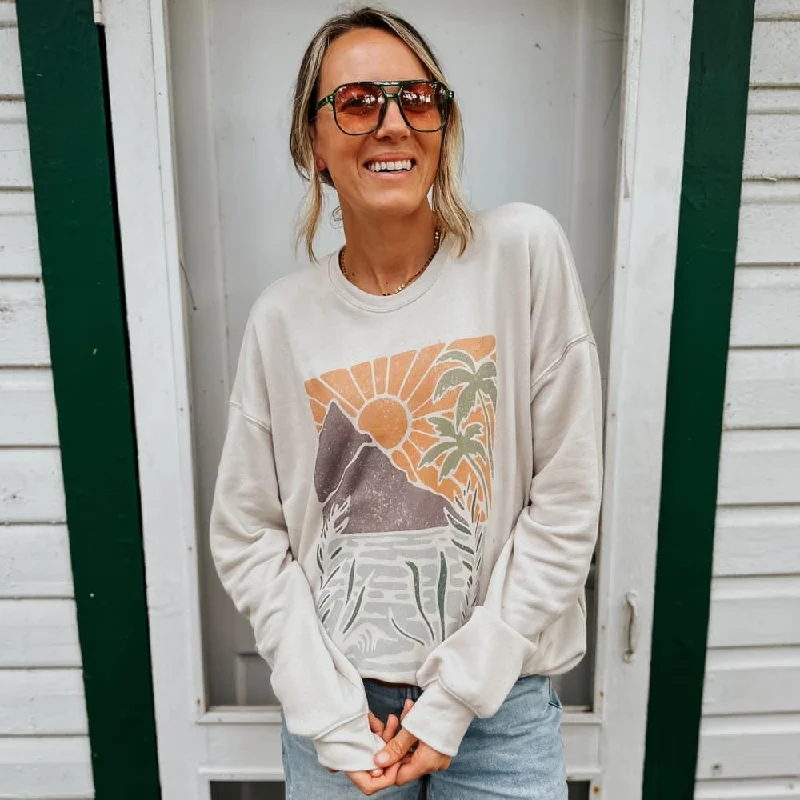 Overstock pullover workout hoodieNeutral Island Scene Sweatshirt