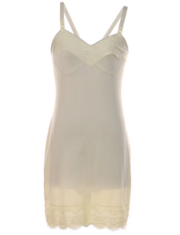 Friends and Family Sale slim fit coatOff-White Lace Trim Slip Dress - M
