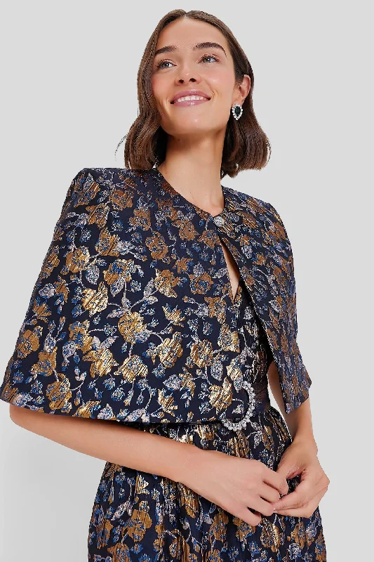 casual sports coatNavy and Gold Merryn Floral Jacquard Cape