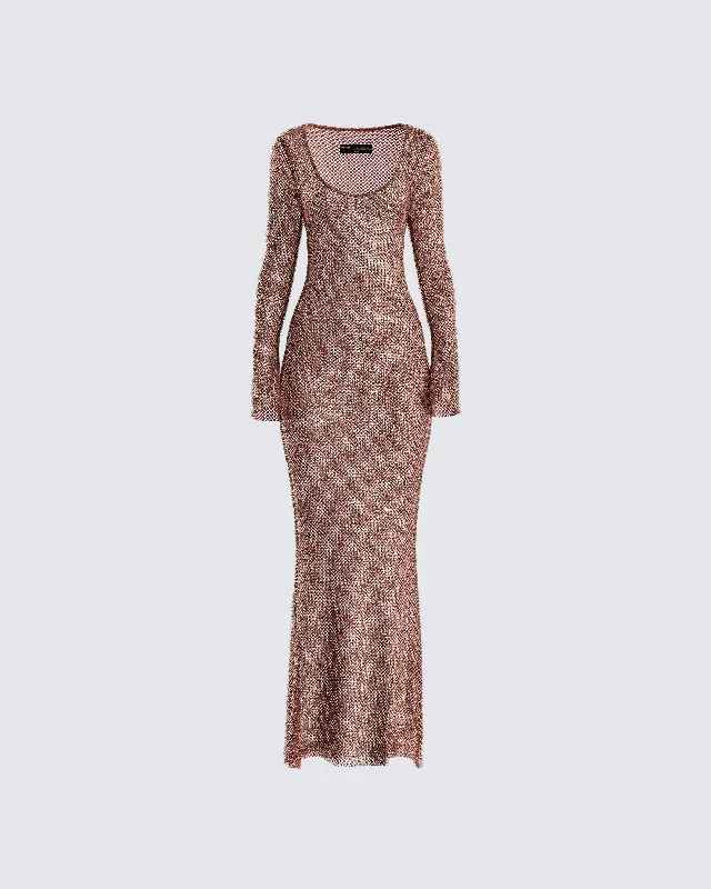 formal dressEwa Brown Rhinestone Maxi Dress