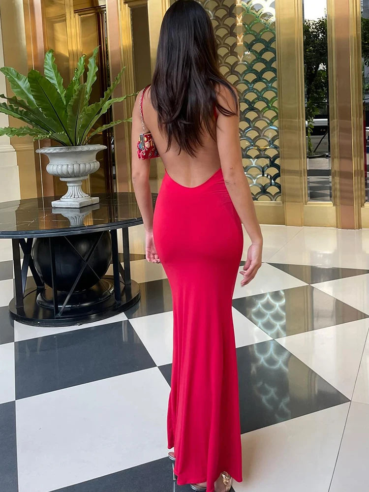 casual evening dressSpring Solid Sleeveless Backless Elegant Bodycon Maxi Prom Dress Women Clothes Birthday Party Casual dress