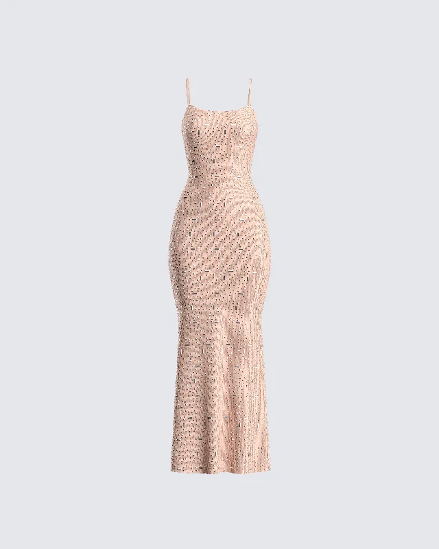 YEAR-End Clearance comfy maxi dressLan Nude Rhinestone Maxi Dress