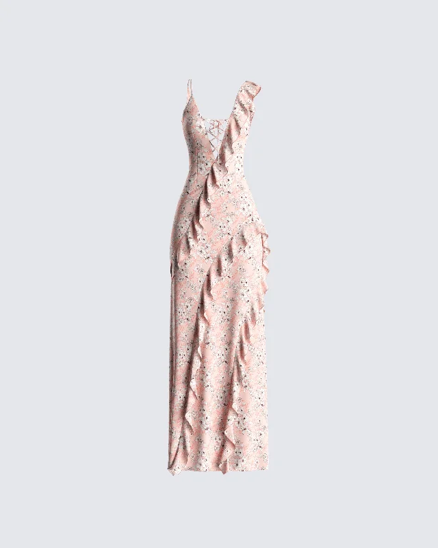 Fantastic Offers flowy dressLeonie Peach Floral Maxi Dress