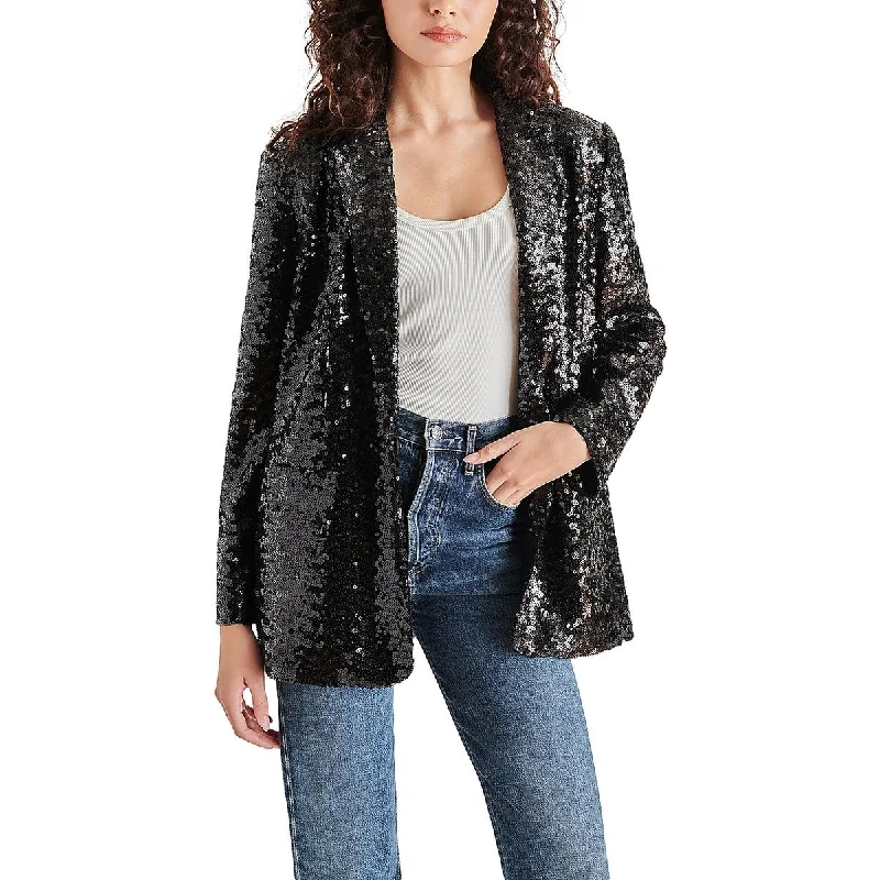 warm outerwearWomens Sequined Notch Collar One-Button Blazer