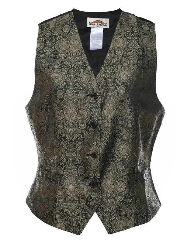 Final Markdown outdoor coatBrocade Paisley Pattern Black & Silver Waistcoat - M