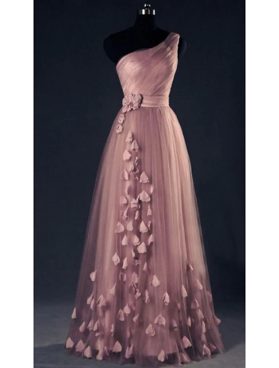 Inventory Reduction A-Line Prom Dresses Elegant Dress Wedding Floor Length Sleeveless One Shoulder Tulle with Appliques