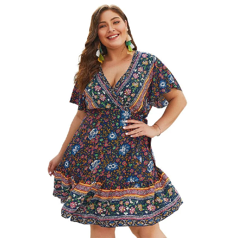 Price Drop silk dressV-neck print plus size dress