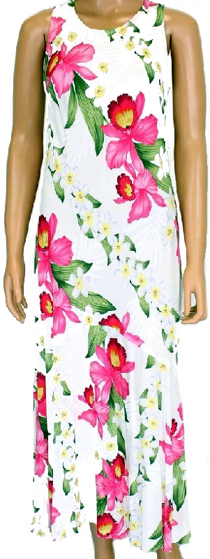 Price Blitz Hawaiian Dress Plumeria Orchid Panel White