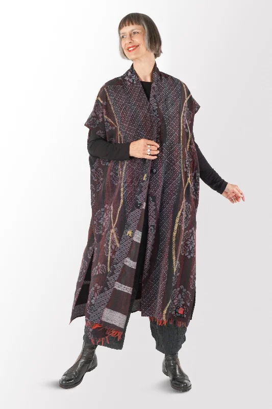 Buy More, Save More KIMONO PRINT KANTHA PONCHO DRESS - kp2443-blk -