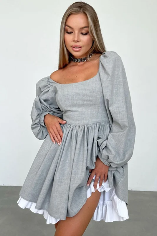 tiered dressGrey High Waist A-Line Babydoll Dress