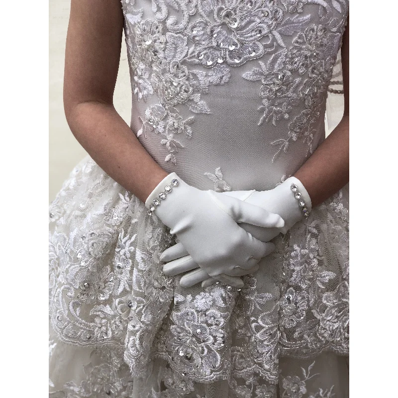 Limited Quantity off-shoulder dressSatin Trimmed Gloves-Ivory