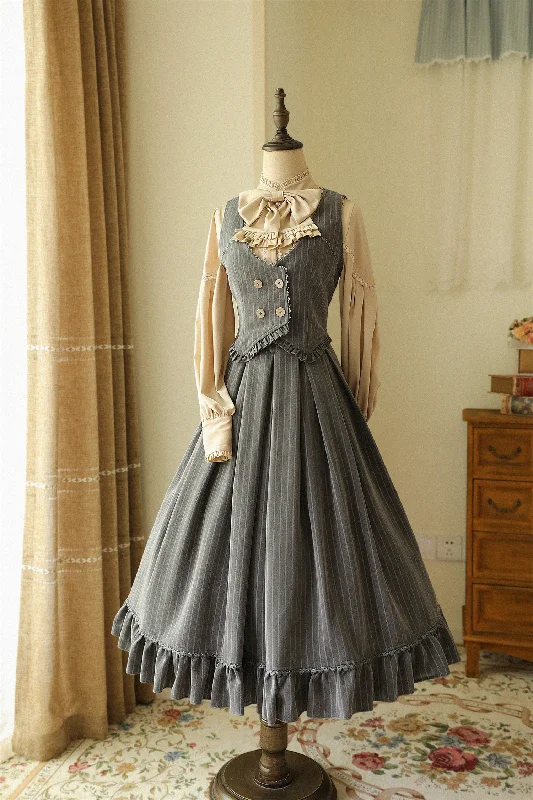 high-waisted dressForest Wardrobe~North of the Forest~Classic Lolita Striped Vest Skirt Set