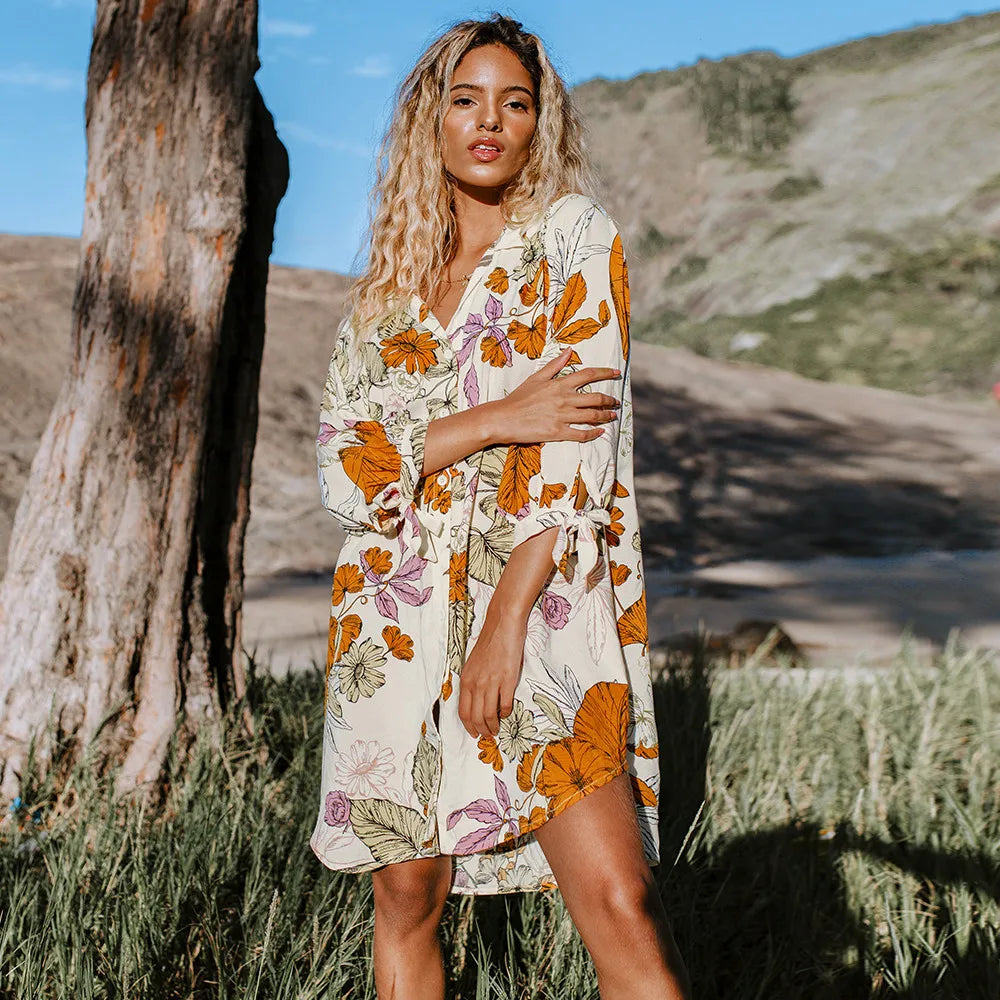 Extra Savings flowy maxi dressFloral Paradise Buttoned Chiffon Beach Tunic Dress