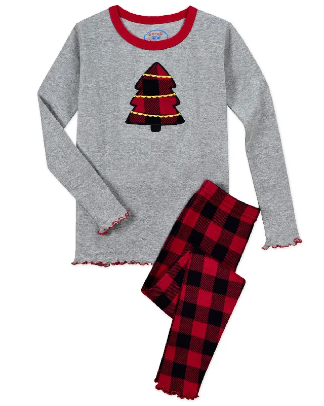 Instant Discount casual day dressRustic Plaid Tree Girls Pajamas