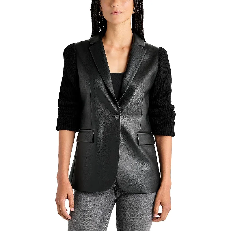 street style coatAdina Womens Faux Leather Mixed Media One-Button Blazer