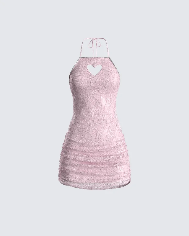 pleated dressMicaela Pink Lace Heart Mini Dress