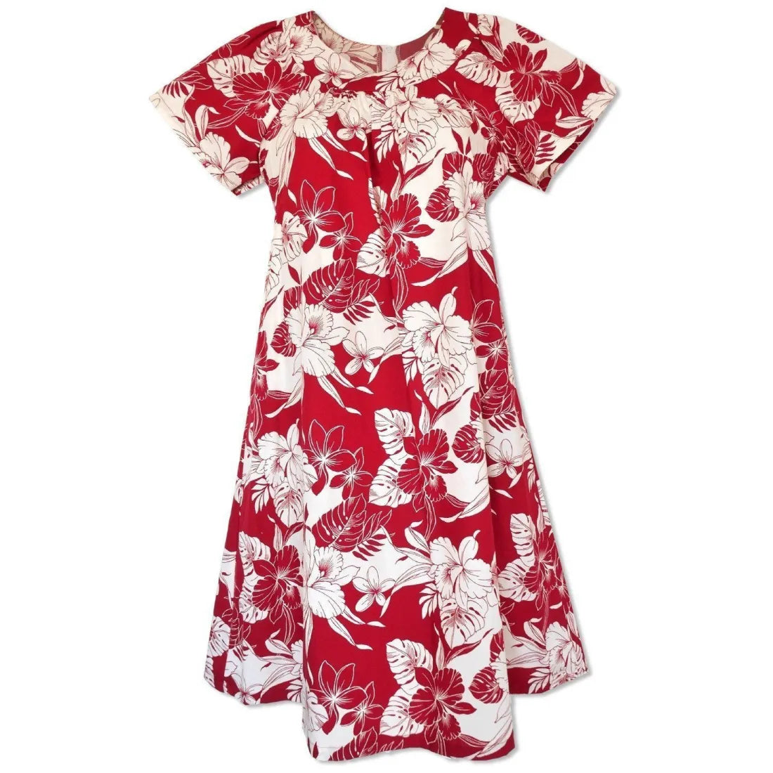 Take Advantage Orchid Blast Red Cotton Hawaiian Tea Muumuu Dress