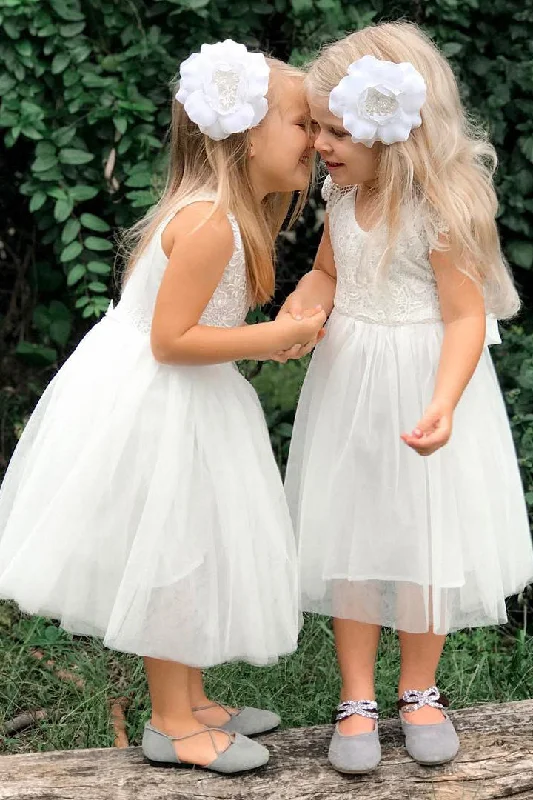 Now or Never wool dressPrincess White Tea Length Flower Girl Dress