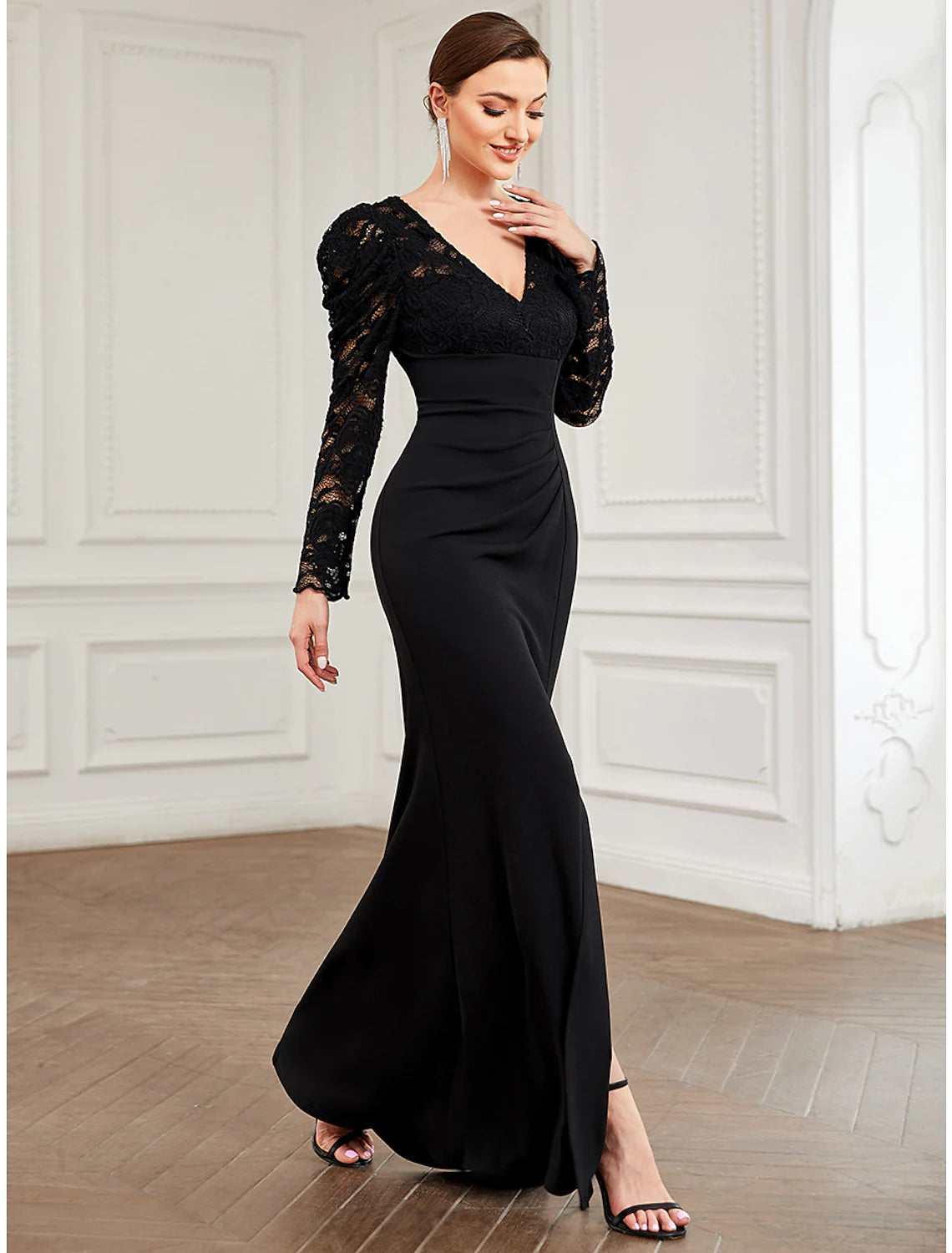 Today’s Special A-Line Evening Gown Vintage Dress Formal Floor Length Long Sleeve V Neck Lace with Today’s Special A-Line Evening Gown Vintage Dress Formal Floor Length Long Sleeve V Neck Lace with
