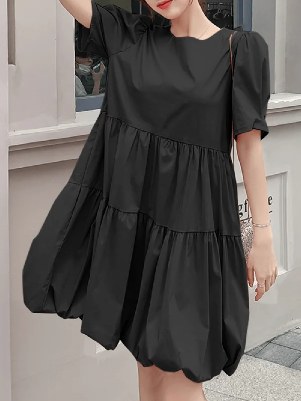 Sneak Peek Sale oversized dressLeisure Short Sleeve Pleating Loose Summer Dress