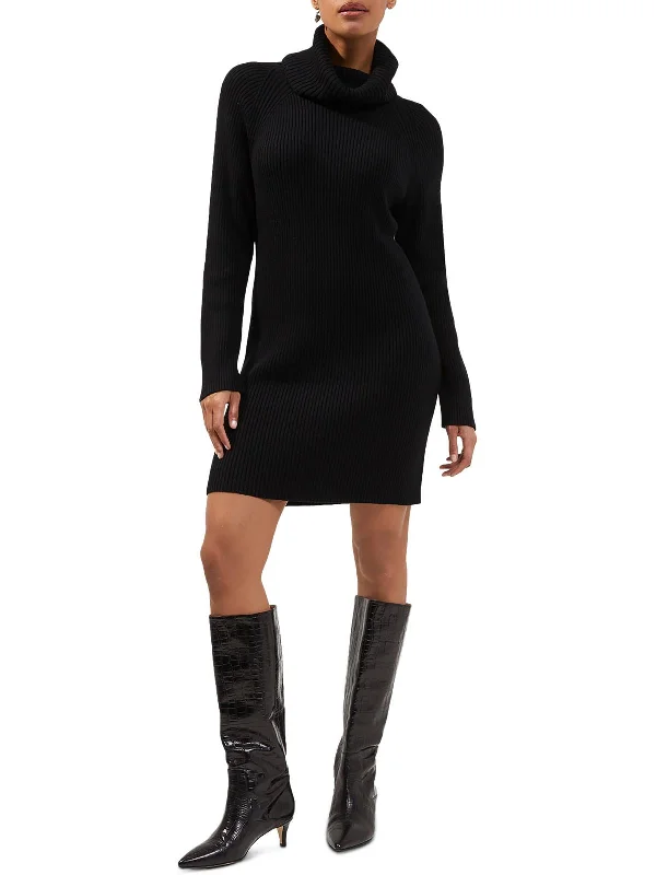 ruched dressWomens Knit Turtleneck Sweaterdress