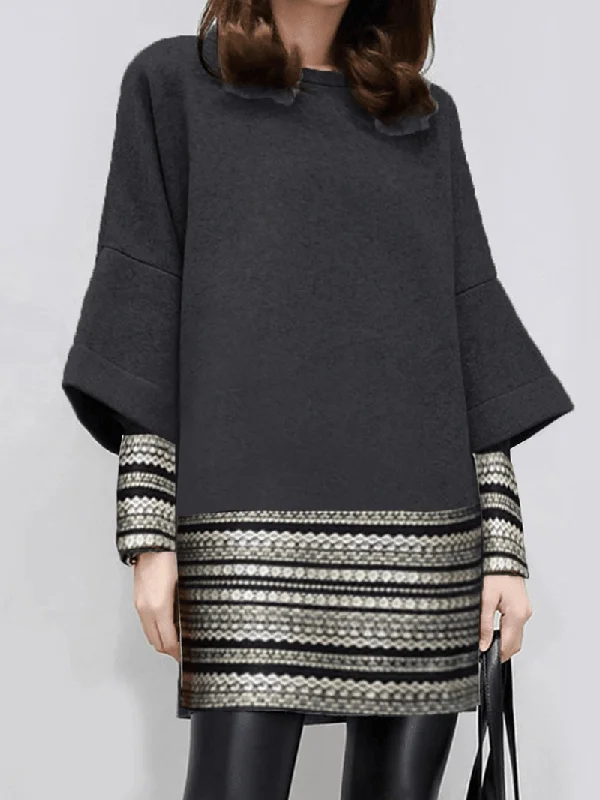 Bargain Blast fitted dressCasual Patch Print Crew Neck Long Sleeve Work Dress