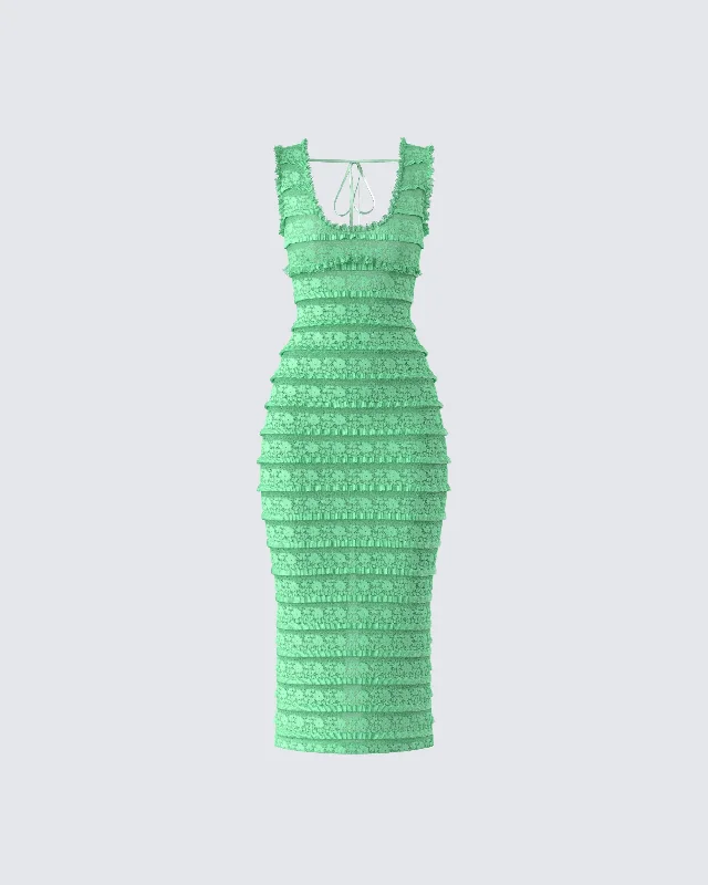 off-the-shoulder dressKairi Green Ruffle Trim Midi Dress