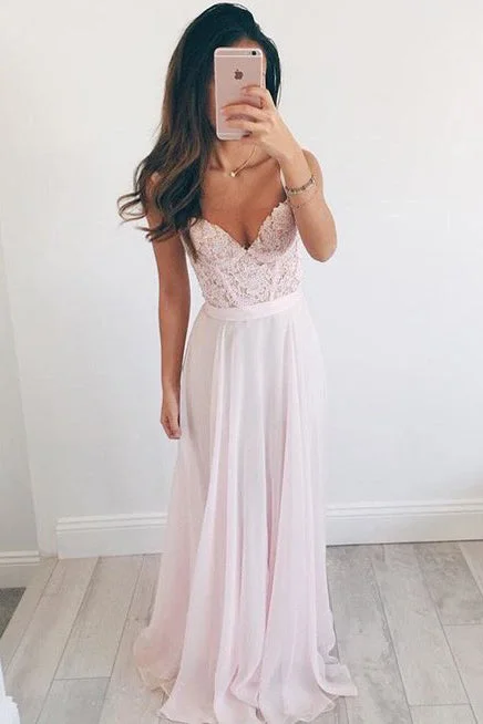 Deal Zone sophisticated dressElegant A-line V-neck Long Chiffon Pink Long Prom Dress