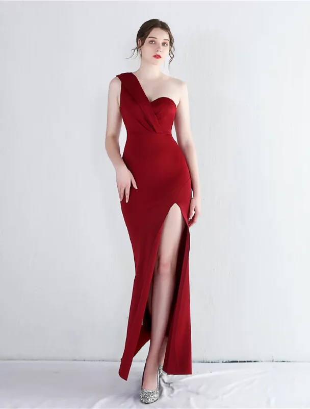 Best Seller Prom Dresses Elegant Dress Formal Floor Length Sleeveless One Shoulder Polyester with Slit