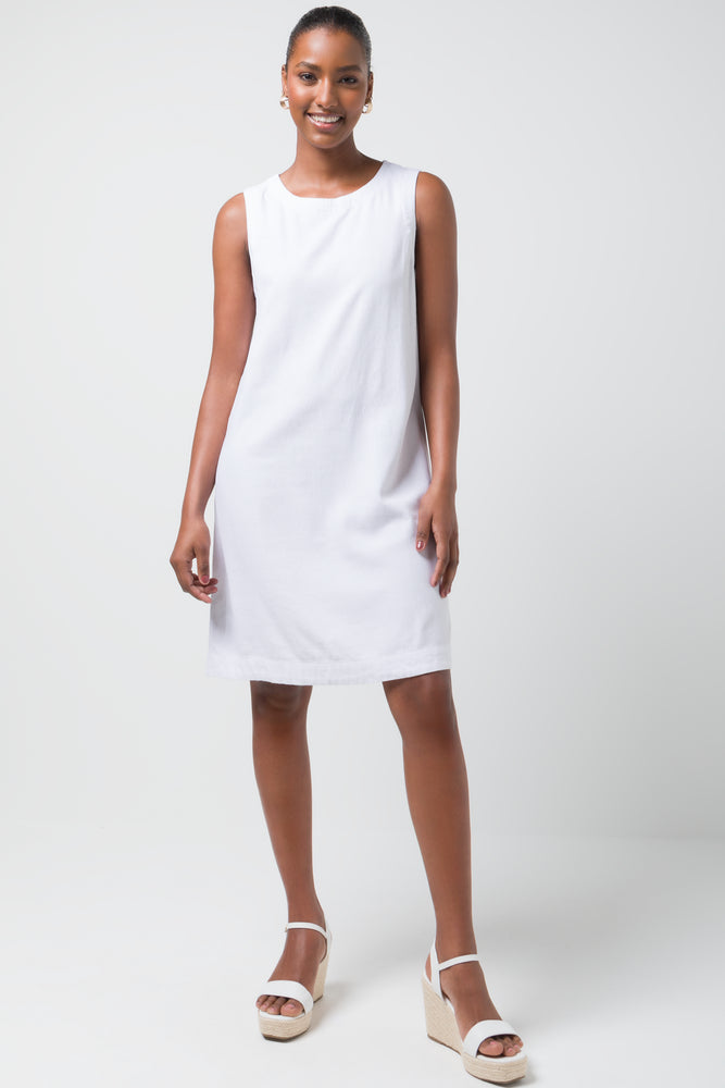 one-shoulder dressLinen Blend Shift Dress White