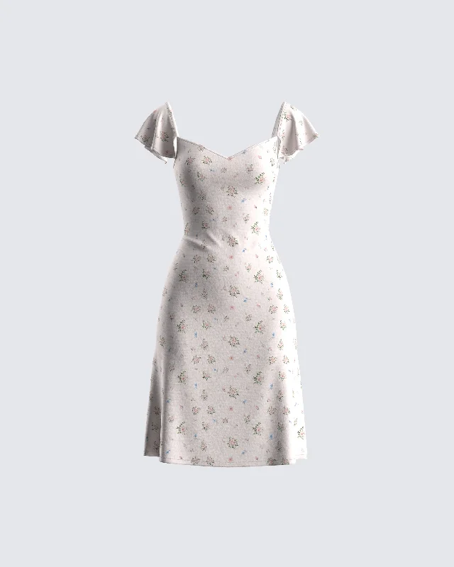 luxury dressFrancisca Beige Flower Print Dress