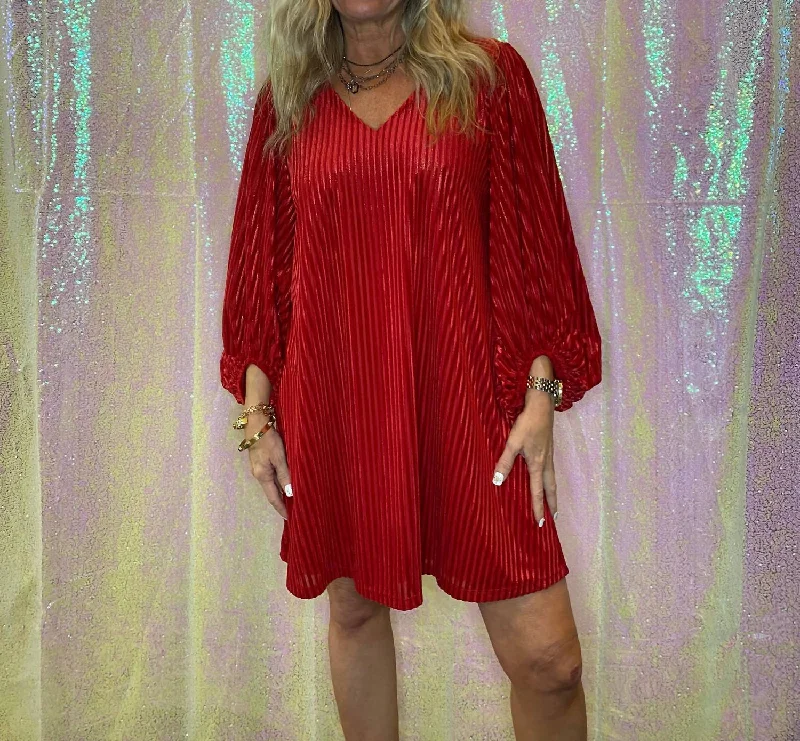 long sleeve dressVelvet Balloon Sleeve Mini Dress in Red