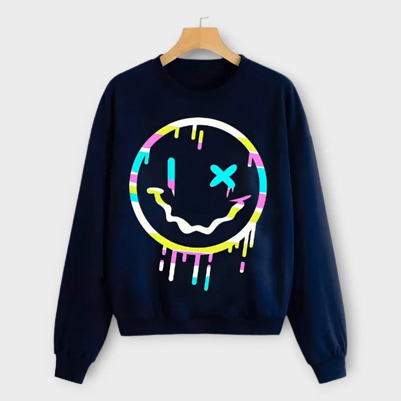 athletic streetwear sweatshirtWinter Printed Navi Blue Sweatshirt For Women's