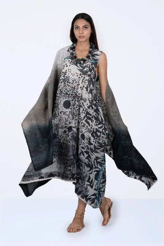 Shop and Save MONOTONE TWILIGHT PRINT KANTHA TENT DRESS - tp2413-wht -