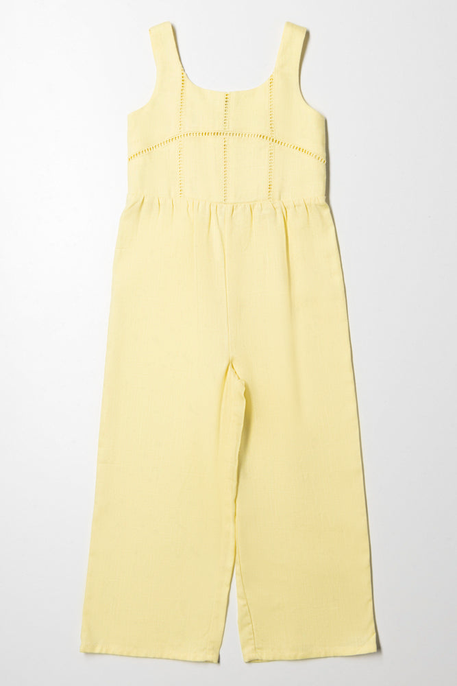 stylish dressLace Trim Jumpsuit Yellow