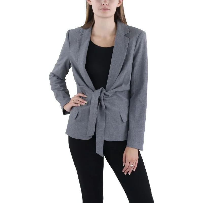 comfortable outerwearWomens Heathered Tie Front Open-Front Blazer