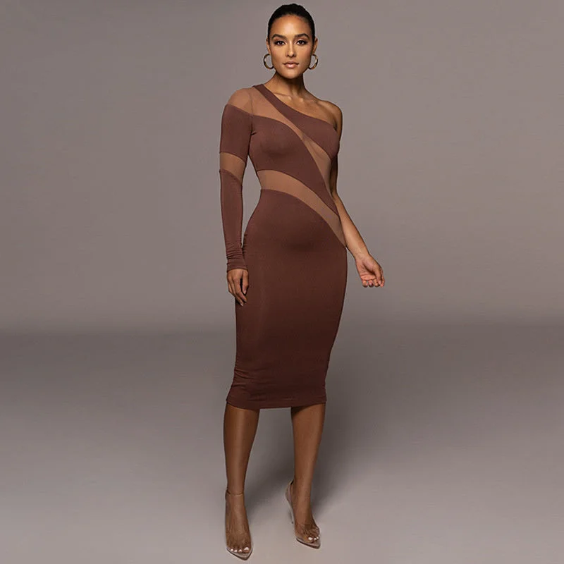 Year-End Sale knit dressJill Mesh See Through Patchwork Midi Dress