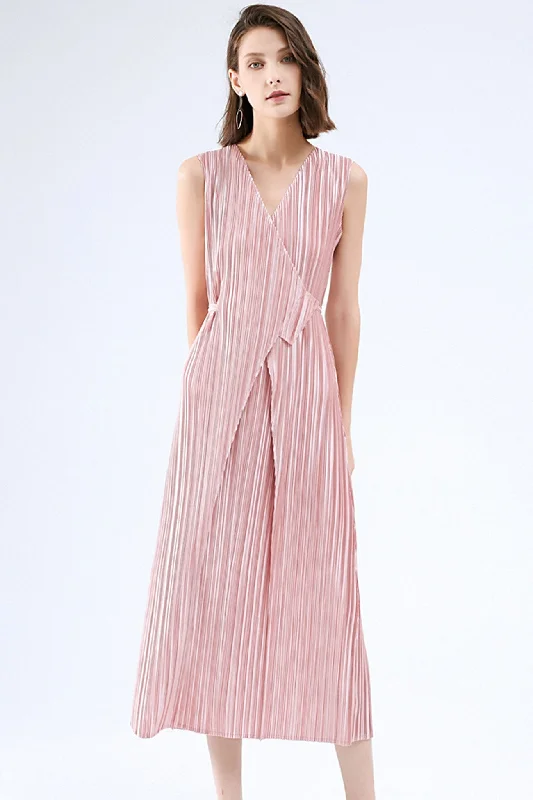 sleek dressFully Pleated Glossy Tie-Strap Dress