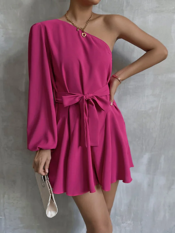 Savings Spectacular trendy bodycon dressWomen’s Fashionable Off The Shoulder Long Sleeved Mini Dress With Statement Ribbon Tie Bow