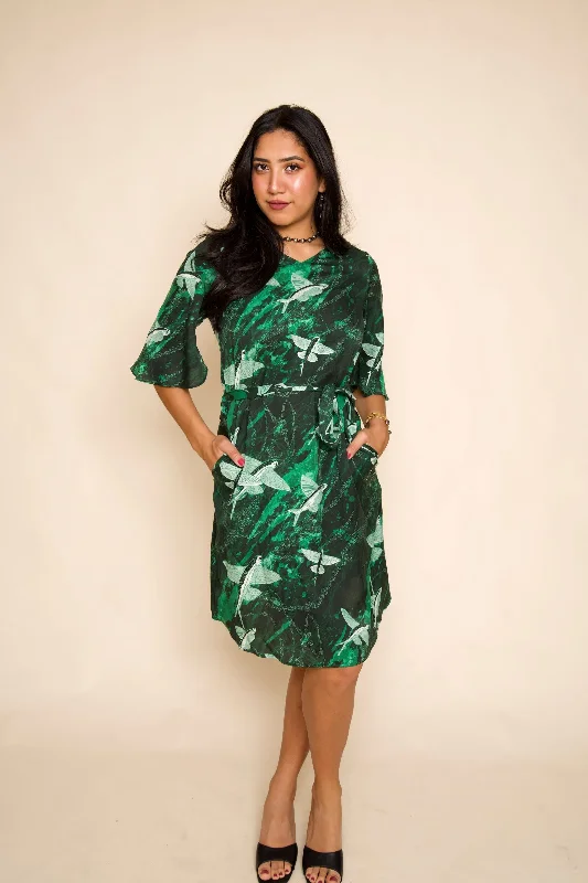 Seasonal Clearance Green Malolo Bell Sleeve Dress