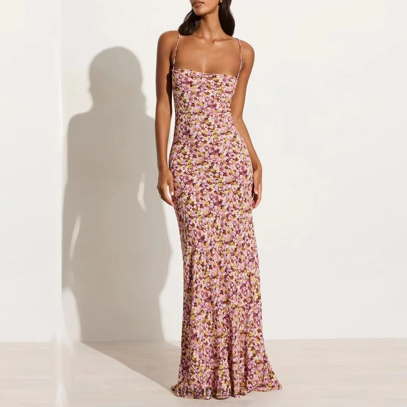 Seasonal Sale casual day dressWomen's Split Sling Printed Backless Lace-up Dress