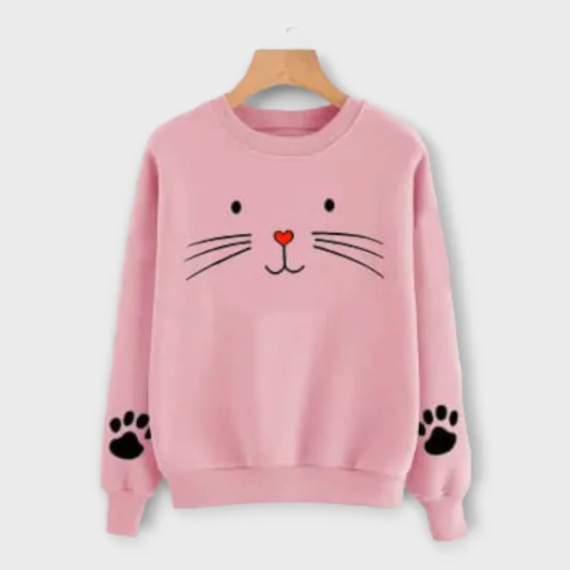 warm athletic hoodieWinter Pink Cat-y Sweatshirt for Womens