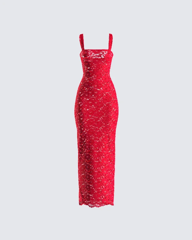 Online Only stylish party dressArlo Red Lace Strappy Maxi Dress