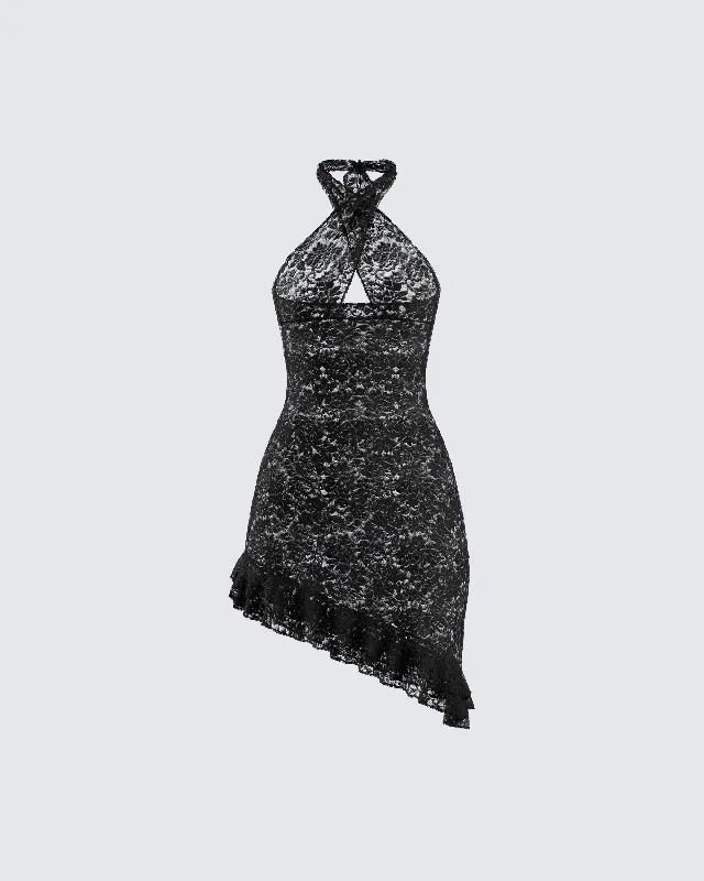 cocktail party dressAmbra Black Lace Halter Dress